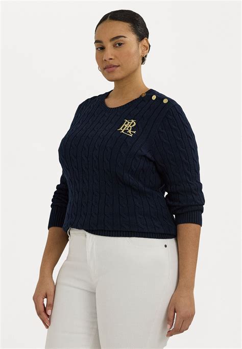 Lauren Ralph Lauren Woman Button Trim Cable Knit Cotton Sweater Trui