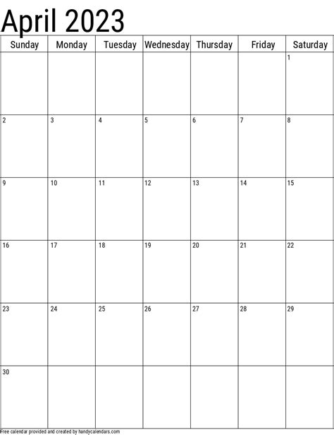 April 2023 Calendar - Handy Calendars