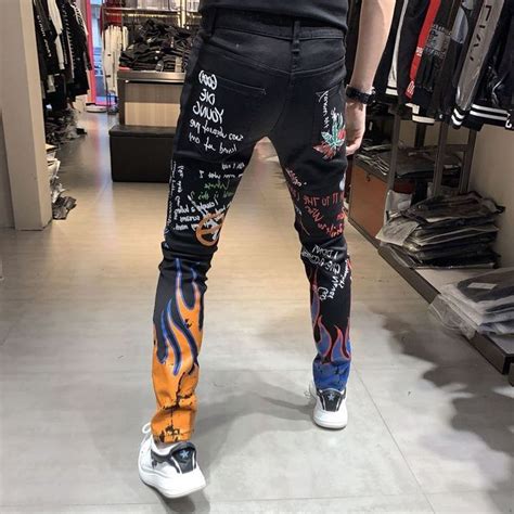 Streetwear Black Color Paint Printed Designer Pants Jeans In 2020