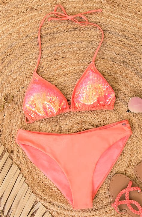 Pailletten Bikini Top Koraaloranje Fashionmusthaves Nl