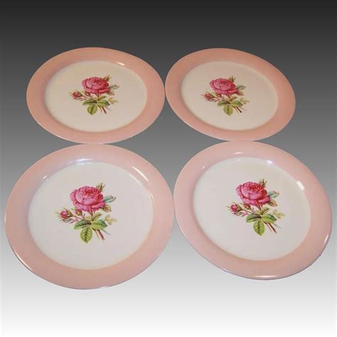 FOUR 9 1 4 Homer Laughlin Swing Moss Rose Dinner Plates For Sale On