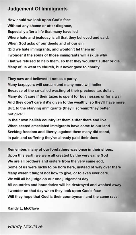 Judgement Of Immigrants Judgement Of Immigrants Poem By Randy Mcclave