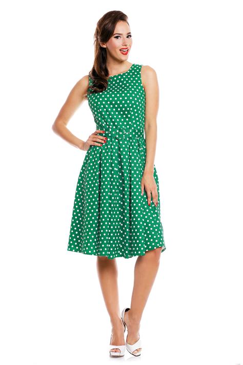 Lola Green Polka Dot Vintage Swing Dress By Dolly And Dotty