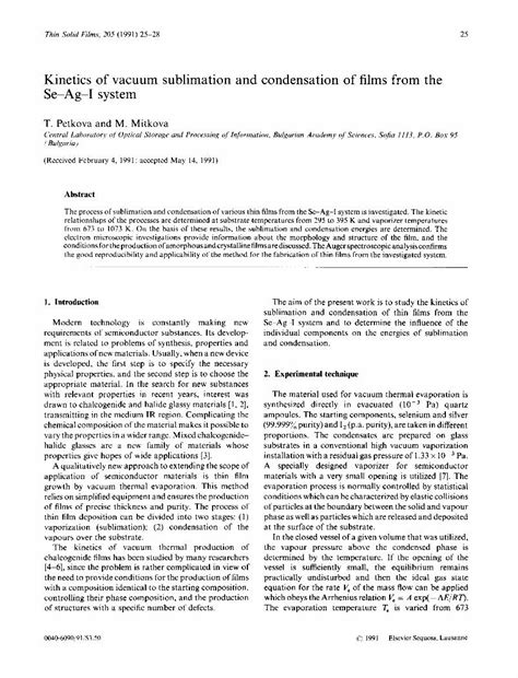 Pdf Kinetics Of Vacuum Sublimation And Condensation Of Films From The Se Ag I System Dokumen