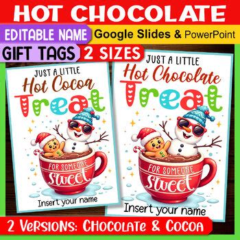 Hot Chocolate Christmas Gift Tags Editable Hot Cocoa Treat Tags Printable