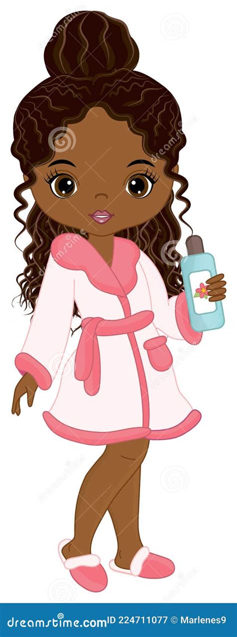 Vector Cute Spa Black Girl Holding Shampoo Vector Spa Girl Stock