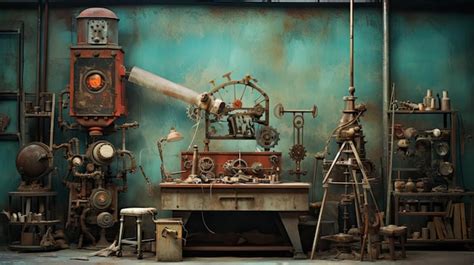 Premium AI Image | A photo of a steampunkstyle art studio industrial ...