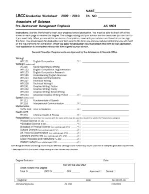 Fillable Online Linnbenton LBCC Graduation NAME Worksheet 2009 2010 ID