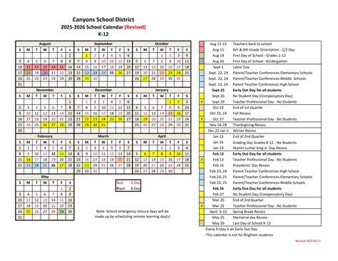 Canyons School District UT Calendar 25-26 Revised [pdf] - EduCounty