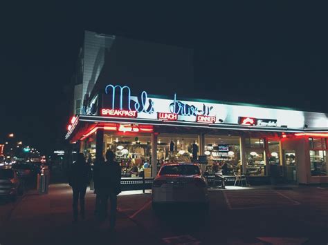 Restaurant Diner Drive In Neon Sign Night Dark Breakfast Lunch