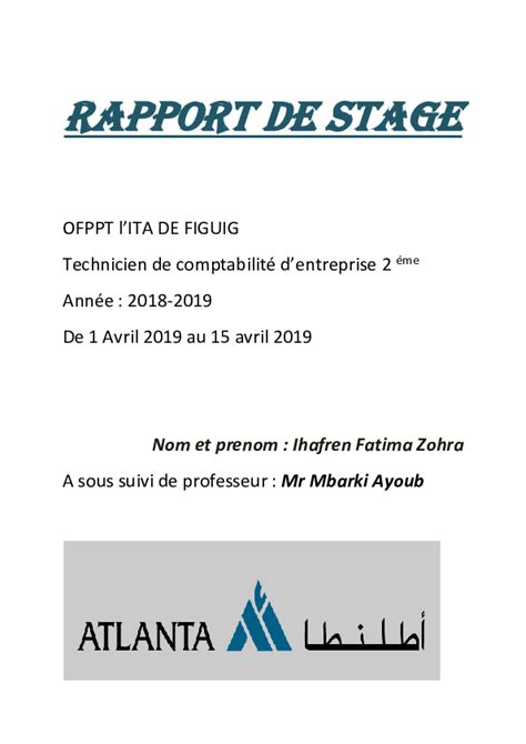 Exemple Rapport De Stage Ofppt