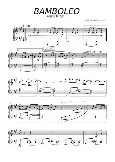 Bamboleo Gipsy Kings Sheet Music For Piano Solo Musescore