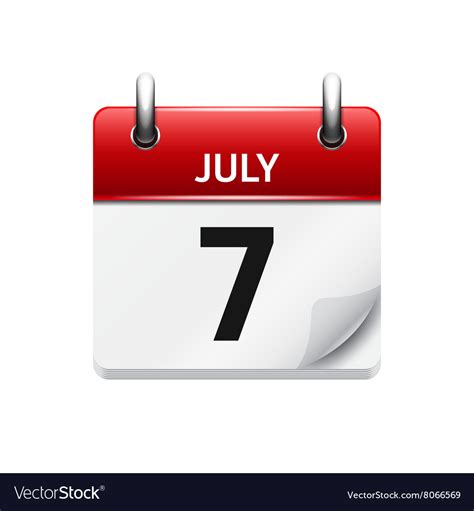 July 7 Flat Daily Calendar Icon Date Royalty Free Vector