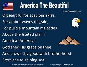 America The Beautiful Poster. Includes America the Beautful Lyrics