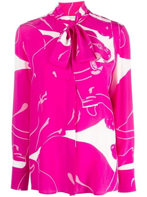 Valentino Garavani Panther Print Silk Blouse Pink Farfetch