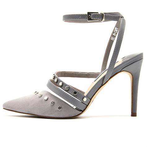 Lib Pointed Toe Rivet Decorated Stiletto Heels Ankle Buckle Straps