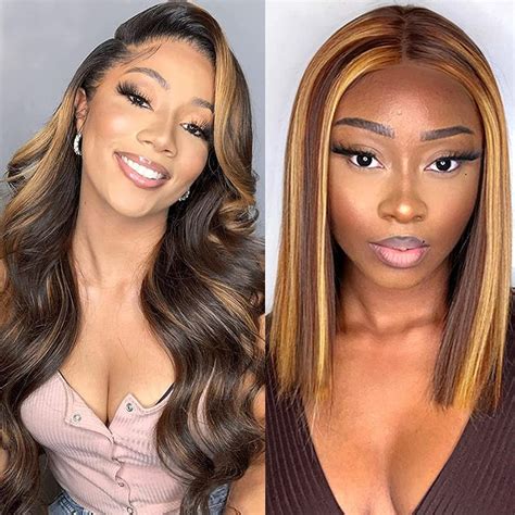 Amazon Haha Highlight Lace Closure Wig Human Hair Brown Highlight