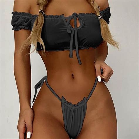 NUISETTE Ensemble deux pièces de bikini sexy en mousseline de soie à nouer Noir Noir Cdiscount
