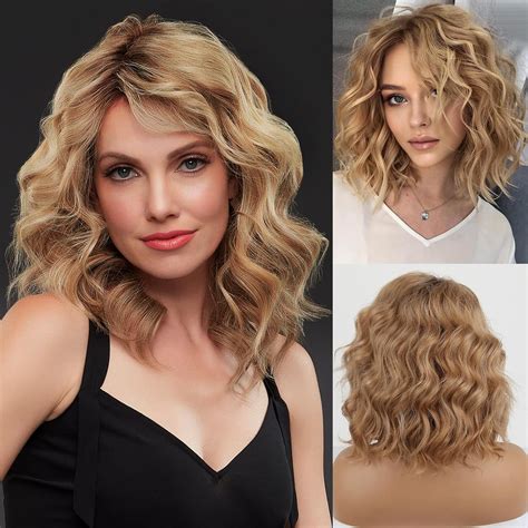 Amazon Leosa Golden Blonde Wavy Bob Wig Ombre Blonde Layered Wigs