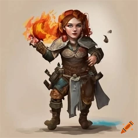 Illustration Of A Halfling Female Cleric Casting A Fireball On Craiyon