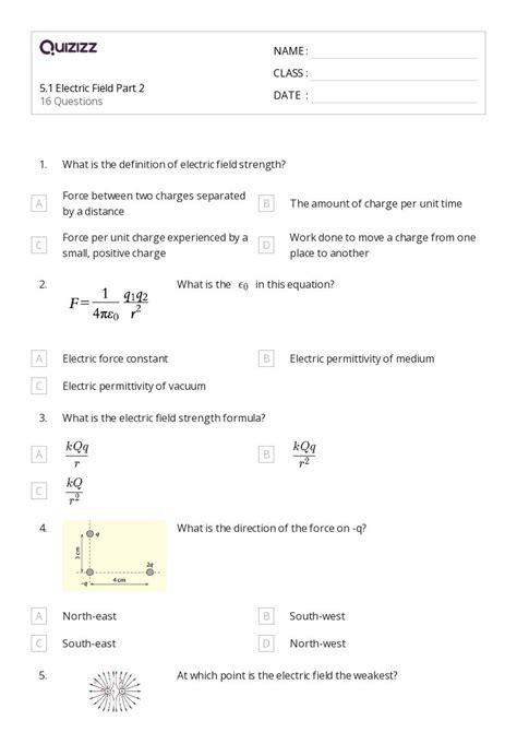 Coulombs Law And Electric Force Worksheets For Th Year On Quizizz