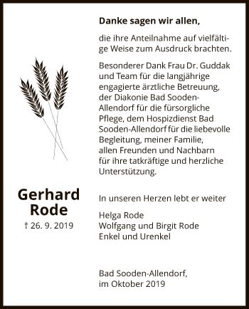 Traueranzeigen Von Gerhard Rode Trauer Hna De