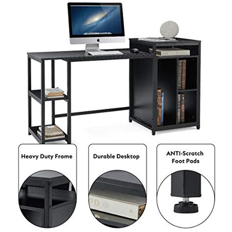 Yoleny Computer Desk With Storage Bookshelves Inch Modern Sturdy