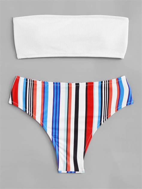 Striped Bandeau Bikini Set Bikinis Swimsuits Cute Bathing Suits