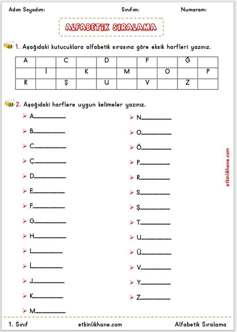 S N F Alfabetik S Ralama Etkinlikleri Etkinlikhane Alfabetik