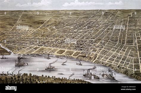 Birds Eye View Of The City Of Memphis Tennessee 1870 Stock Photo Alamy