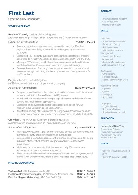 Cyber Security Cv Examples For Resume Worded