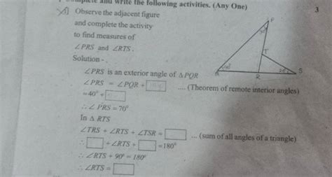 3∠prs ∠pqr Theorem Of Remote Interior Angles 40∘ ∴∠prs 70∘in