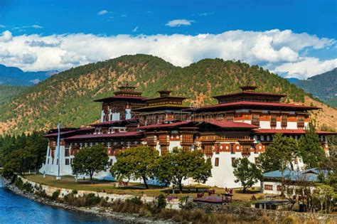 The Punakha Dzong Monastery Landscape and Mountains Background, Punakha ...