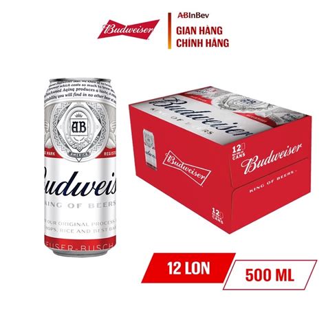 Bia Budweiser lon 500ml thùng 12lon date mới Shopee Việt Nam