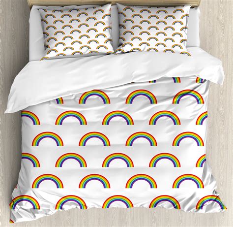 Rainbow Duvet Cover Set King Size Repetitive Colorful Rainbow On A Plain Background Lgbt Gay