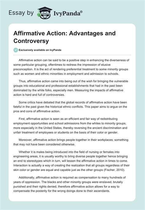 Affirmative Action Advantages And Controversy 593 Words Essay Example