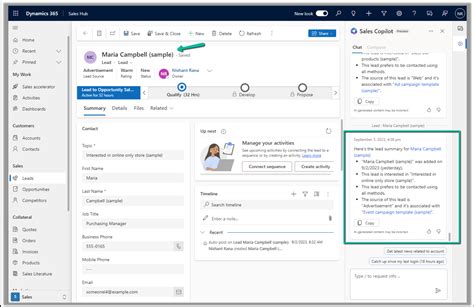 Leads Opportunity Summary With Sales Copilot Dynamics 365