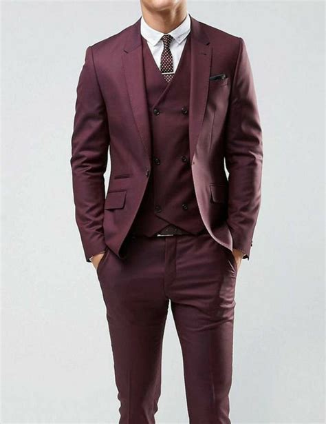 Men Suit Burgundy 3 Piece Suit Stylish Suit One Button Suit Etsy