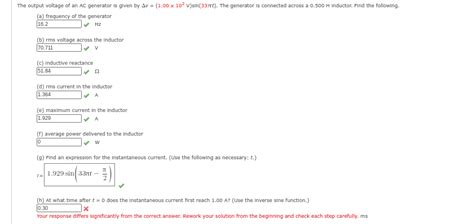 Solved The Output Voltage Of An AC Generator Is Given By Chegg