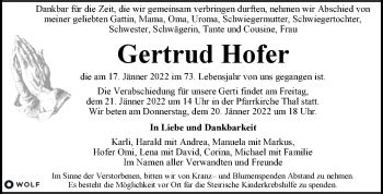 Traueranzeigen Von Gertrud Hofer Trauer Kleinezeitung At