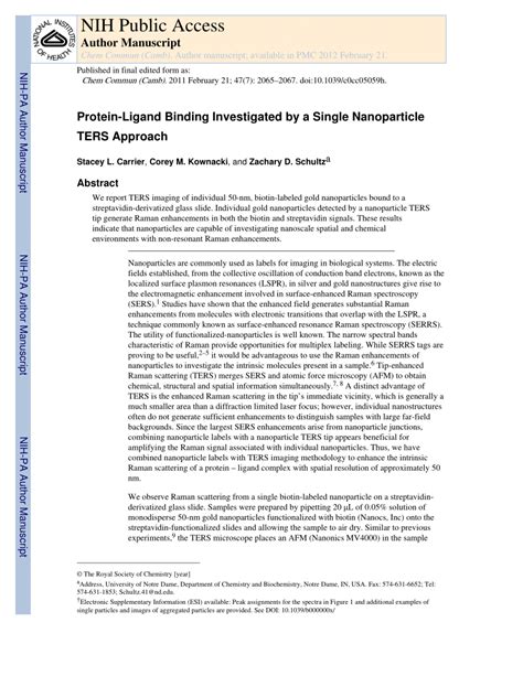 Pdf Protein Ligand Binding Investigated By A Single Nanoparticle Ters