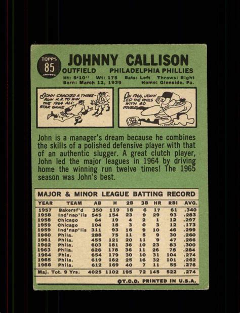 1967 JOHNNY CALLISON TOPPS 85 PHILLIES R4532 EBay