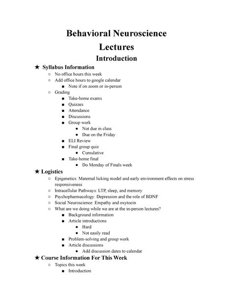 Psy Behavioral Neuroscience Behavioral Neuroscience Lectures