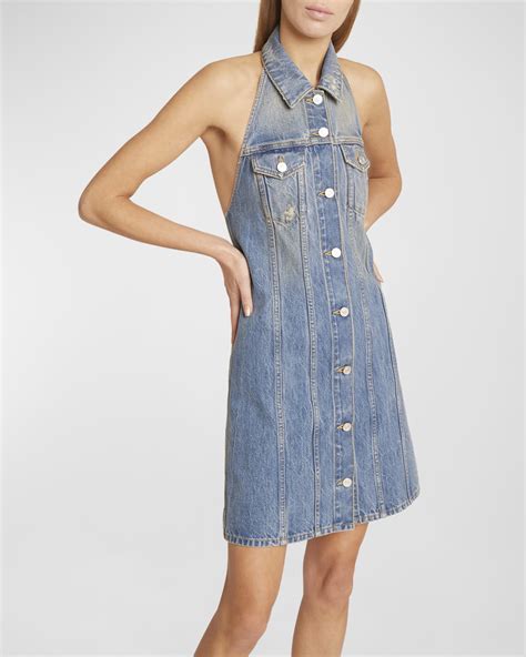 Givenchy Halter Button Front Denim Mini Dress Neiman Marcus