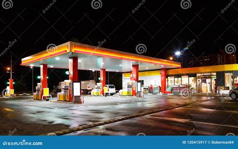 Petrol Gas Station Station with Night Lights Stock Image - Image of petroleum, motor: 120415917