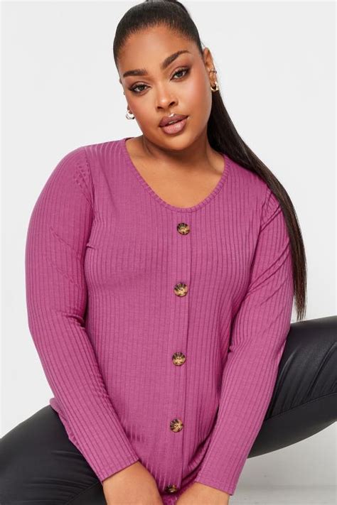 Limited Collection Plus Size Pink Ribbed Button Detail Long Sleeve Top