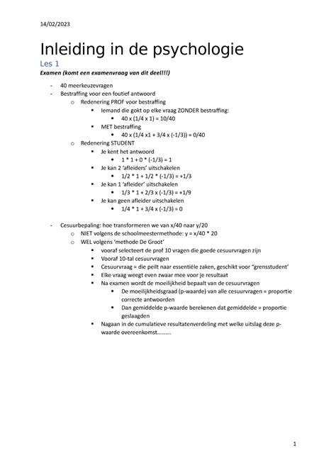Les 1 Inleiding In De Psychologie Inleiding In De Psychologie Les 1