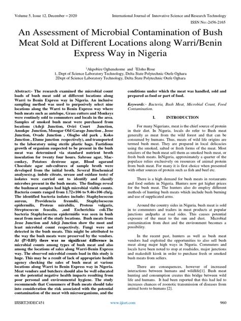 An Assessment Of Microbial Contamination Of Bush Meat Sold At Different