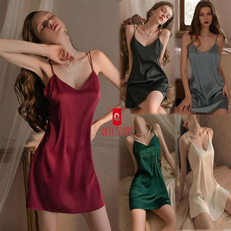 Jual Lingerie Sexy Dress Silk Satin Model Chemise Night Dress Baju