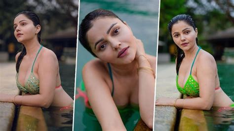 Rubina Dilaik Looks Stunning In A Green Tiny Bikini As She Enjoys Pool